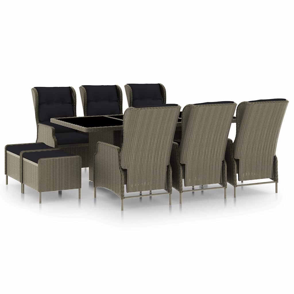 vidaXL 9-delige Tuinset met kussens poly rattan donkergrijs