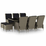 vidaXL 9-delige Tuinset met kussens poly rattan donkergrijs
