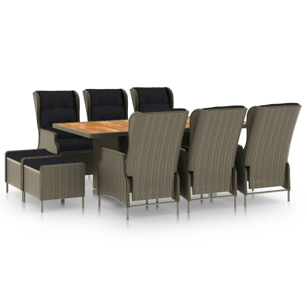 vidaXL 9-delige Tuinset met kussens poly rattan donkergrijs
