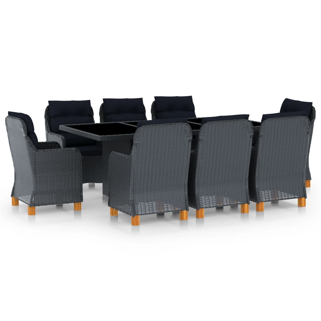 vidaXL 7-delige Tuinset met kussens poly rattan donkergrijs