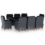 vidaXL 7-delige Tuinset met kussens poly rattan donkergrijs
