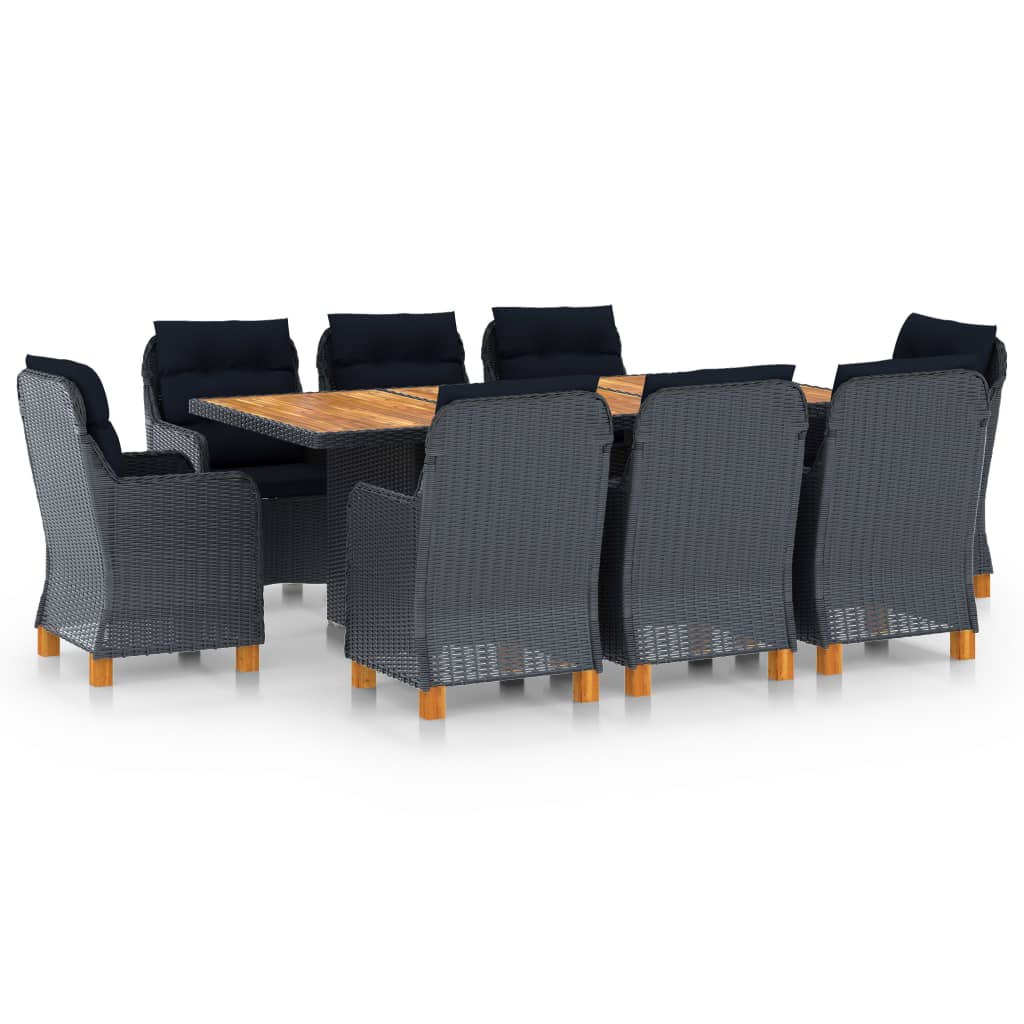 vidaXL 7-delige Tuinset met kussens poly rattan donkergrijs