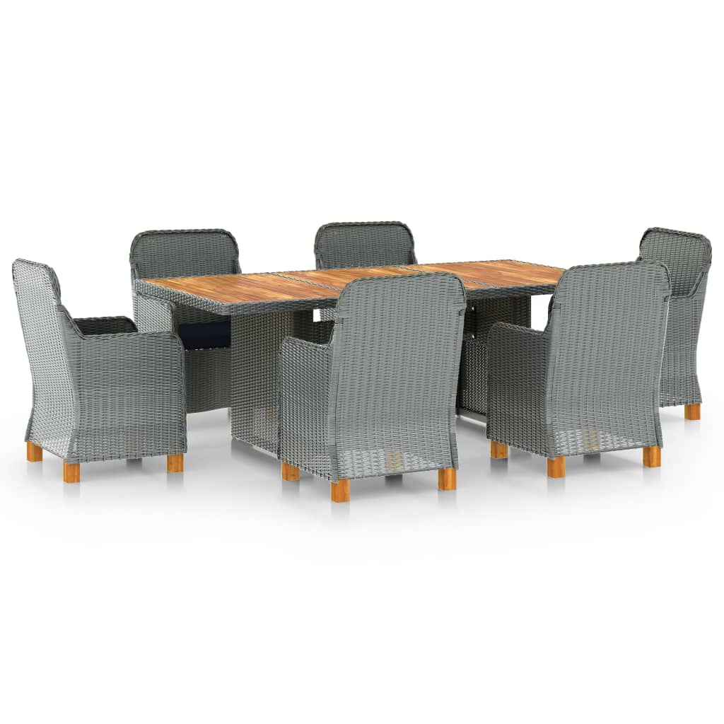 vidaXL 7-delige Tuinset met kussens poly rattan donkergrijs