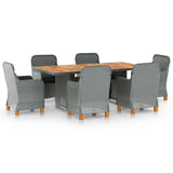 vidaXL 7-delige Tuinset met kussens poly rattan donkergrijs