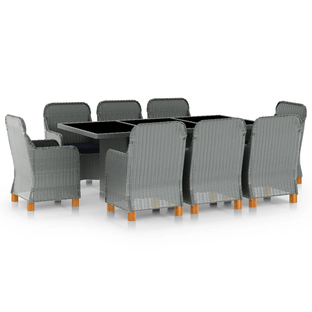 vidaXL 7-delige Tuinset met kussens poly rattan donkergrijs