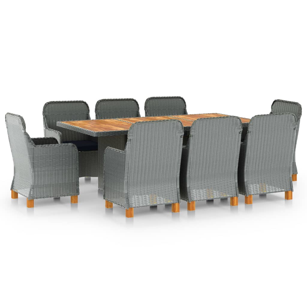 vidaXL 7-delige Tuinset met kussens poly rattan donkergrijs
