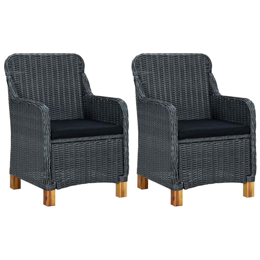 vidaXL 3-delige Loungeset met kussens poly rattan donkergrijs