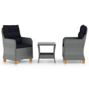 vidaXL 3-delige Loungeset met kussens poly rattan donkergrijs