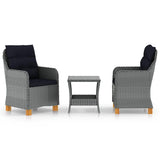 vidaXL 3-delige Loungeset met kussens poly rattan donkergrijs