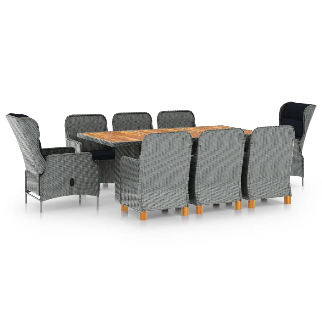 vidaXL 9-delige Tuinset met kussens poly rattan donkergrijs