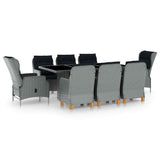 vidaXL 9-delige Tuinset met kussens poly rattan donkergrijs