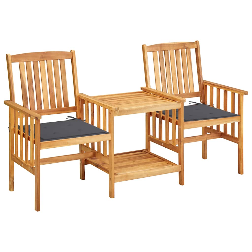 vidaXL Garden Chairs with Table and Cushions Solid Acacia Wood