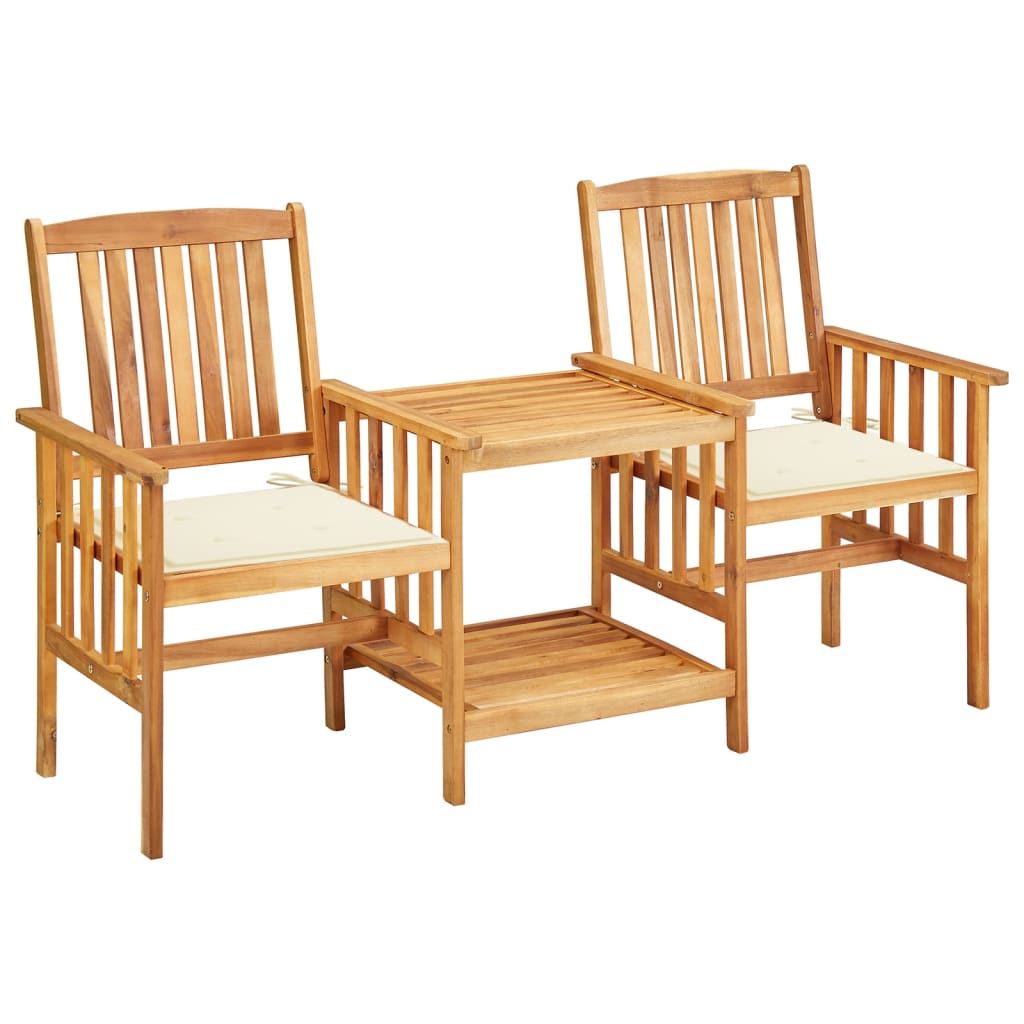 vidaXL Garden Chairs with Table and Cushions Solid Acacia Wood