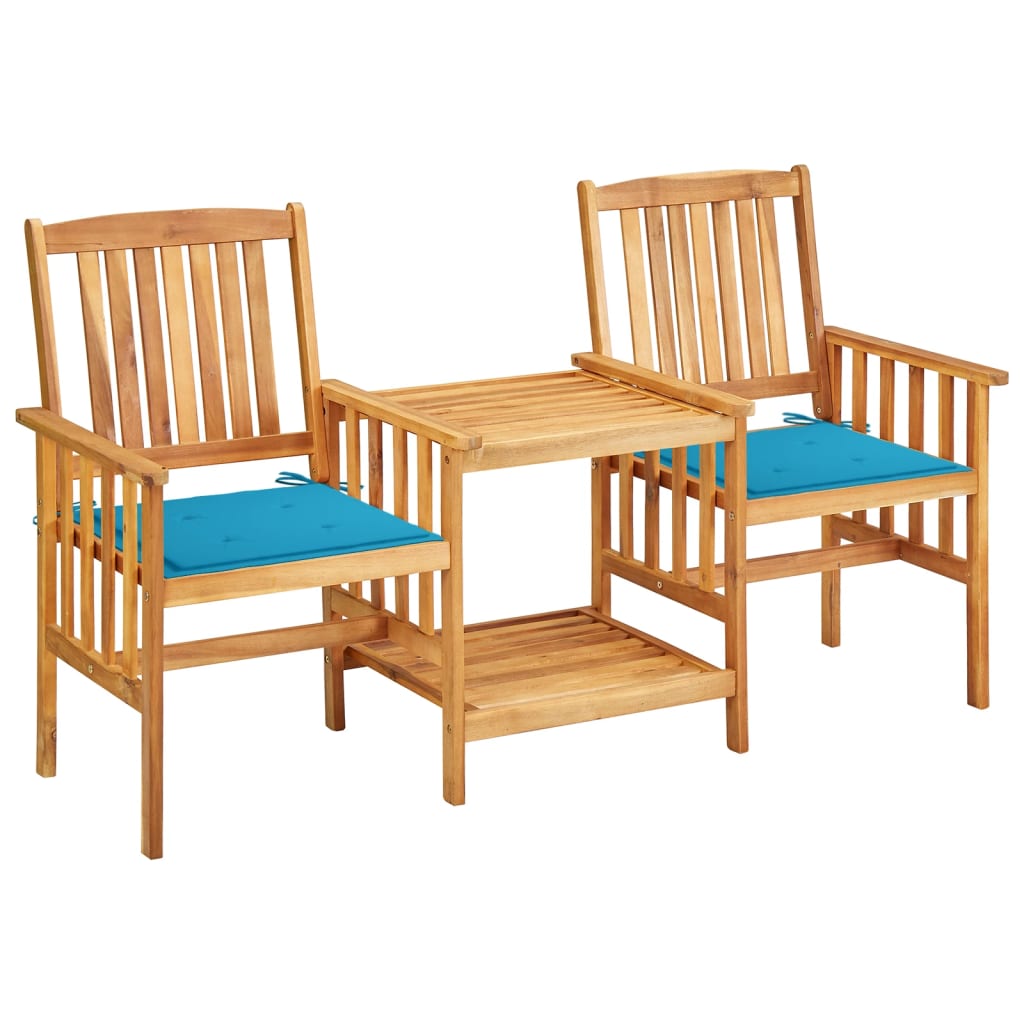 vidaXL Garden Chairs with Table and Cushions Solid Acacia Wood