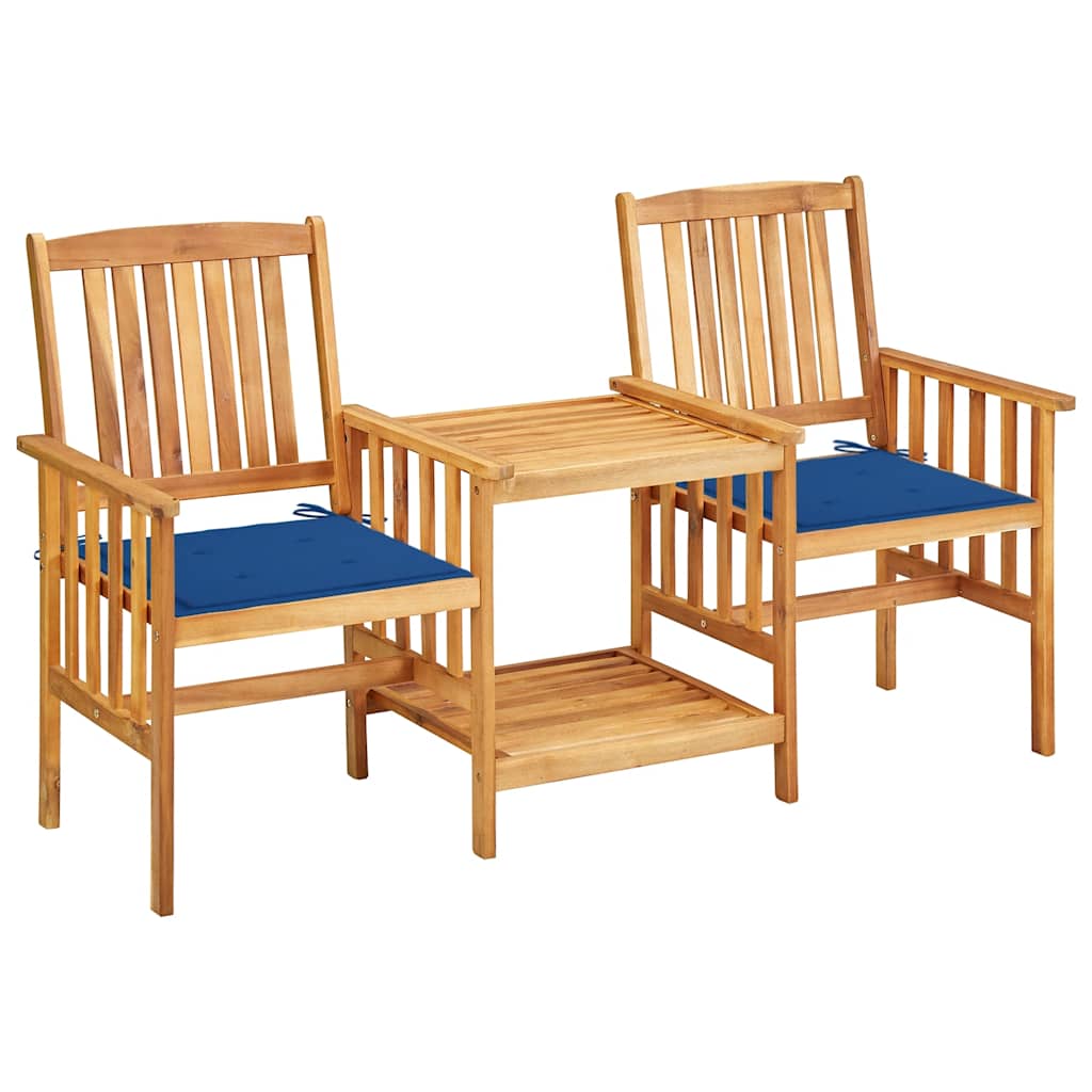 vidaXL Garden Chairs with Table and Cushions Solid Acacia Wood