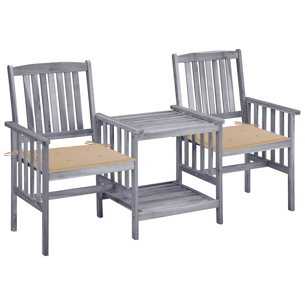 vidaXL Garden Chairs with Table and Cushions Solid Acacia Wood