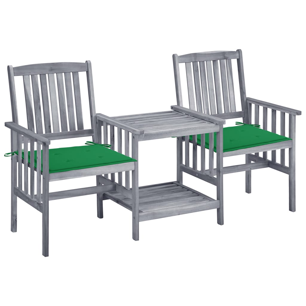 vidaXL Garden Chairs with Table and Cushions Solid Acacia Wood