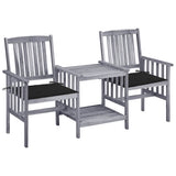 vidaXL Garden Chairs with Table and Cushions Solid Acacia Wood