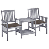 vidaXL Garden Chairs with Table and Cushions Solid Acacia Wood