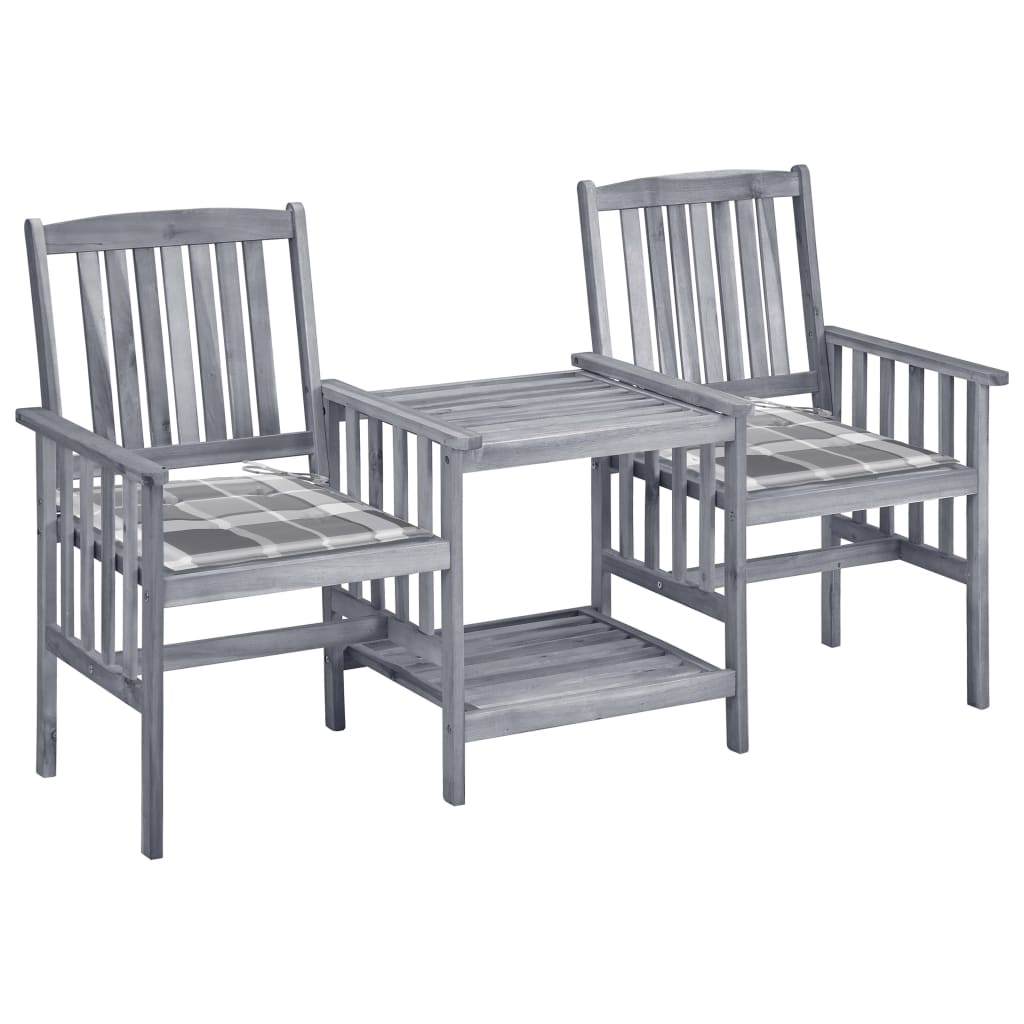 vidaXL Garden Chairs with Table and Cushions Solid Acacia Wood