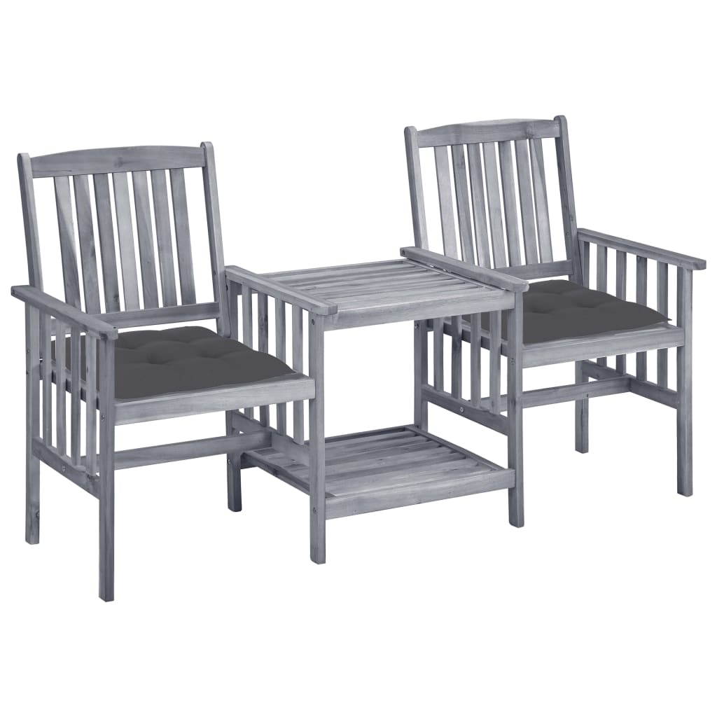 vidaXL Garden Chairs with Table and Cushions Solid Acacia Wood