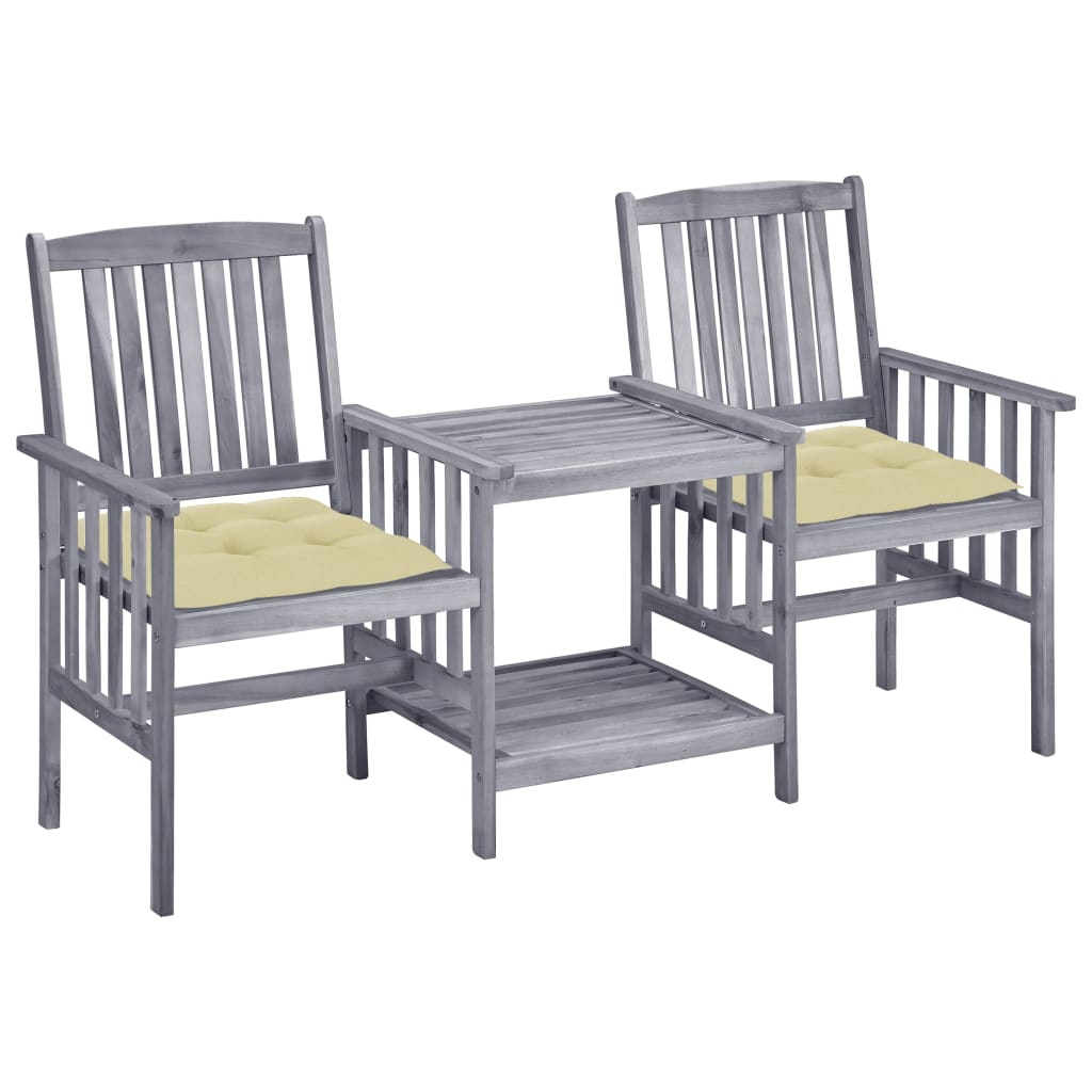 vidaXL Garden Chairs with Table and Cushions Solid Acacia Wood