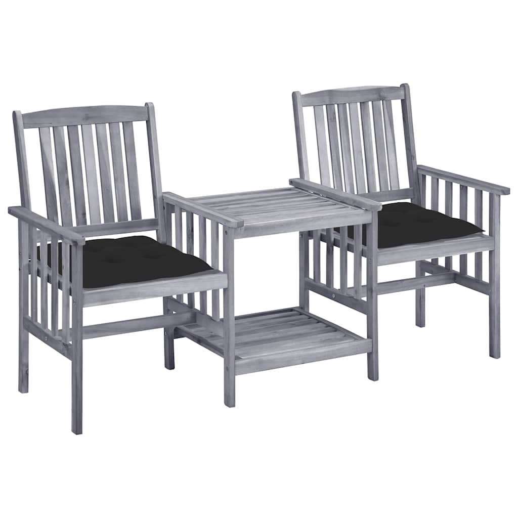 vidaXL Garden Chairs with Table and Cushions Solid Acacia Wood