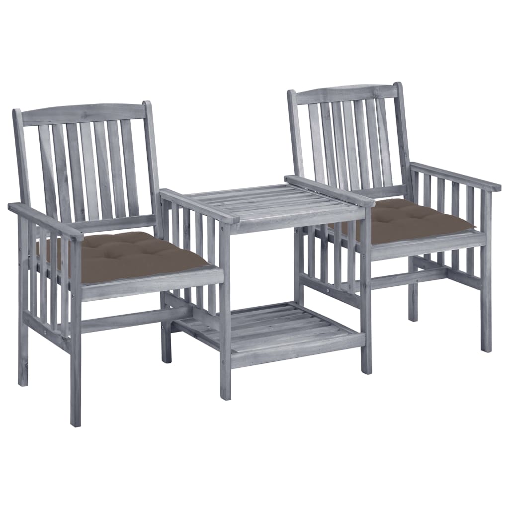 vidaXL Garden Chairs with Table and Cushions Solid Acacia Wood