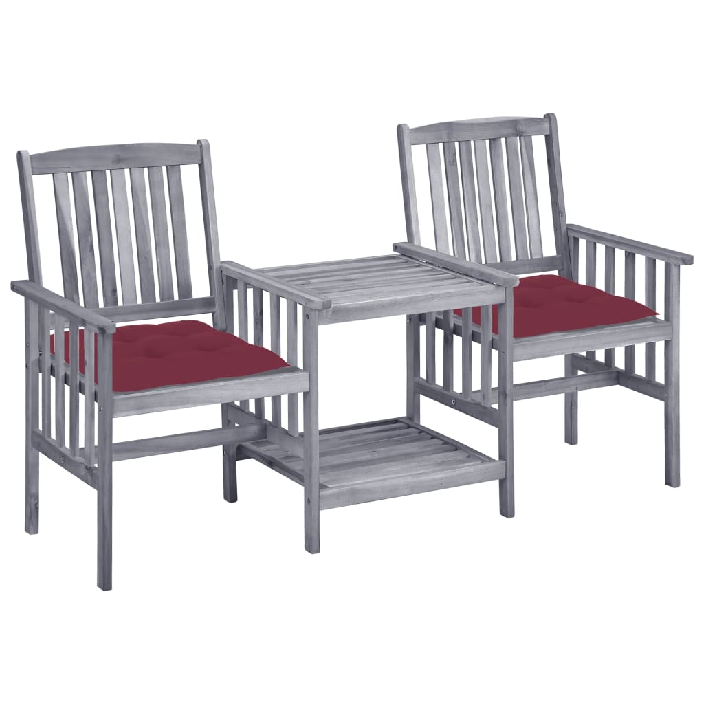 vidaXL Garden Chairs with Table and Cushions Solid Acacia Wood