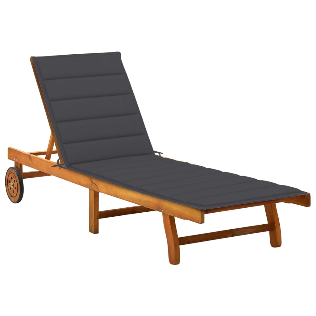 vidaXL Sun Lounger with Cushion Solid Acacia Wood