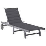 vidaXL Sun Lounger with Cushion Solid Acacia Wood Grey