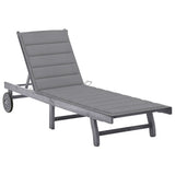 vidaXL Sun Lounger with Cushion Solid Acacia Wood Grey