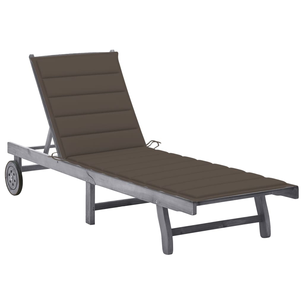 vidaXL Sun Lounger with Cushion Solid Acacia Wood Grey