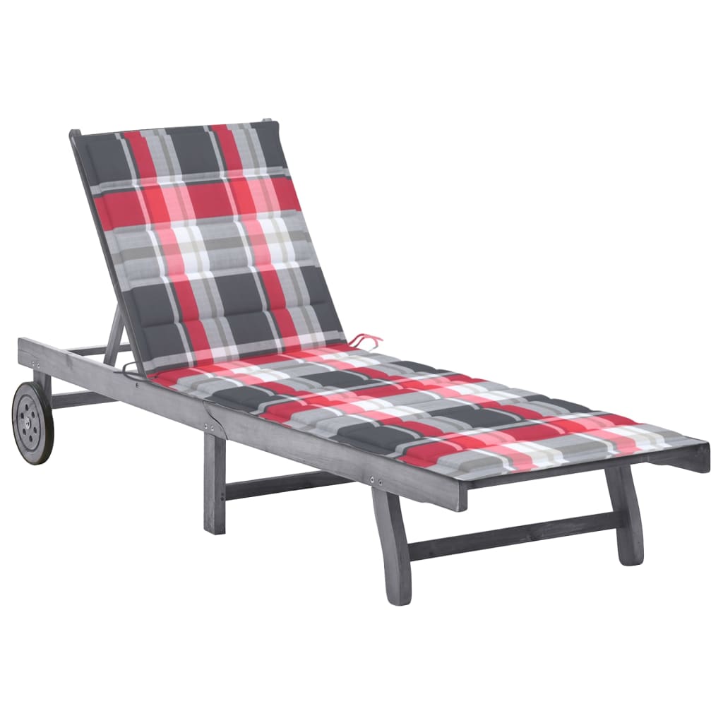 vidaXL Sun Lounger with Cushion Solid Acacia Wood Grey