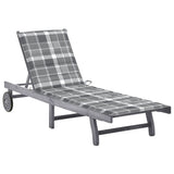 vidaXL Sun Lounger with Cushion Solid Acacia Wood Grey