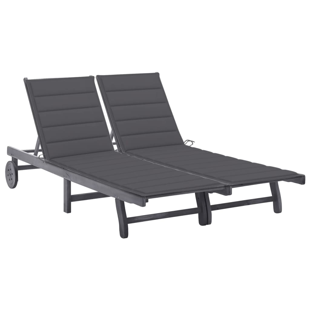 vidaXL Sun Lounger with Cushion Solid Acacia Wood Grey