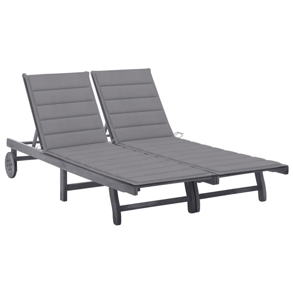 vidaXL Sun Lounger with Cushion Solid Acacia Wood Grey