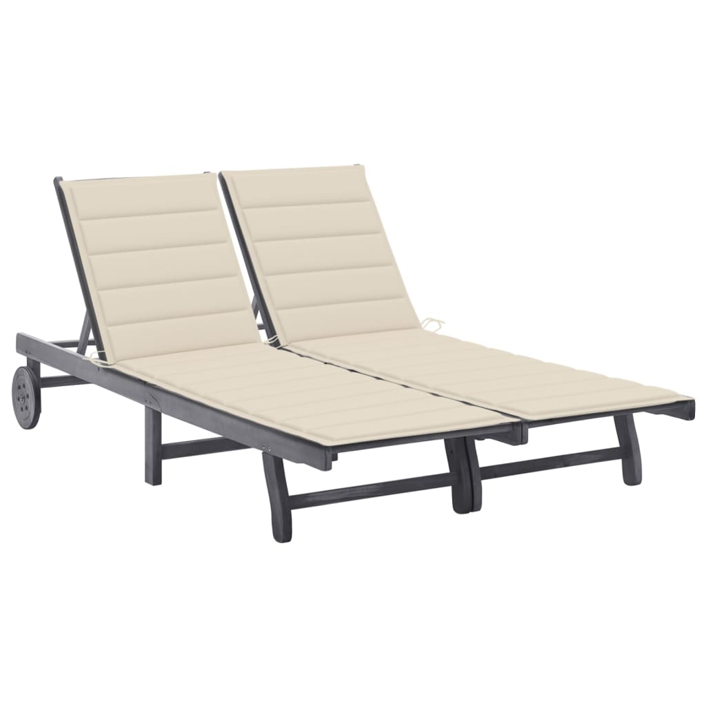 vidaXL Sun Lounger with Cushion Solid Acacia Wood Grey