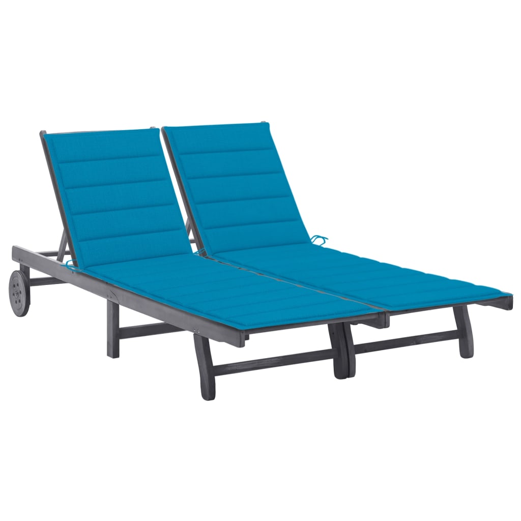 vidaXL Sun Lounger with Cushion Solid Acacia Wood Grey