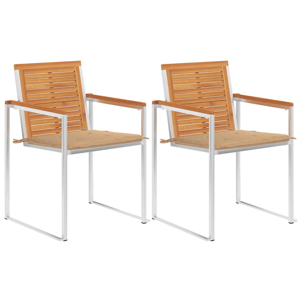 vidaXL Garden Chairs 2 pcs with Cushions Solid Acacia Wood and Steel