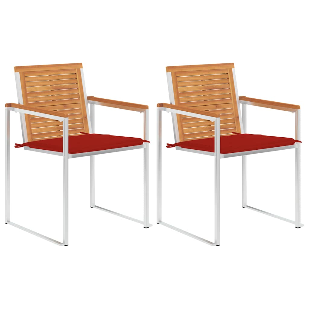 vidaXL Garden Chairs 2 pcs with Cushions Solid Acacia Wood and Steel