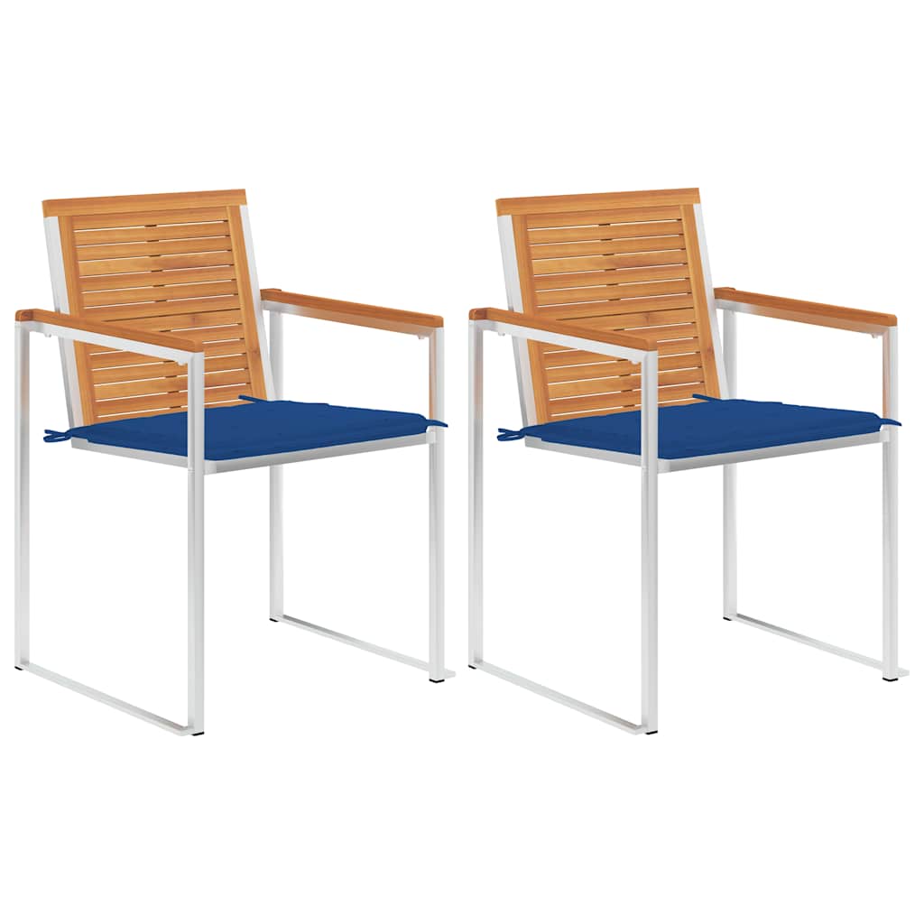 vidaXL Garden Chairs 2 pcs with Cushions Solid Acacia Wood and Steel