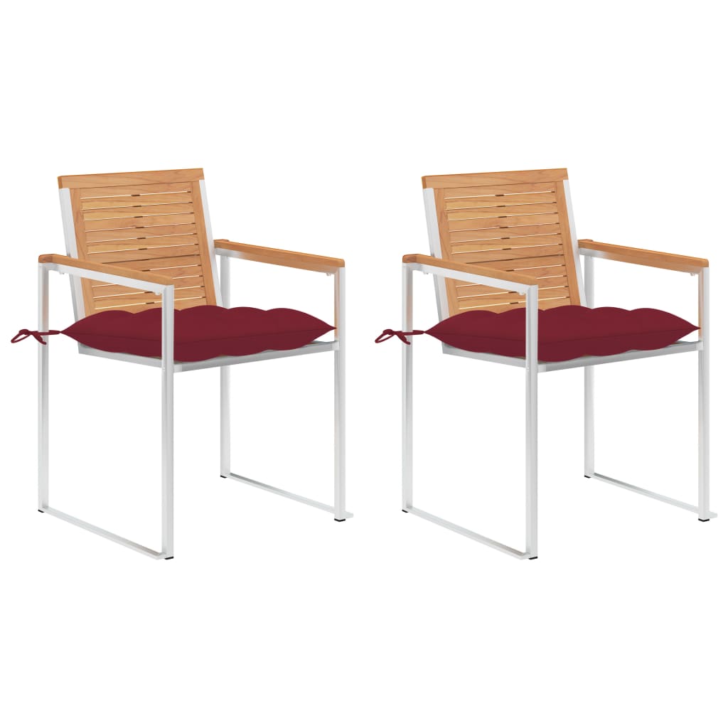 vidaXL Tuinstoelen 2 st met kussens massief teakhout en staal