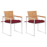 vidaXL Tuinstoelen 2 st met kussens massief teakhout en staal