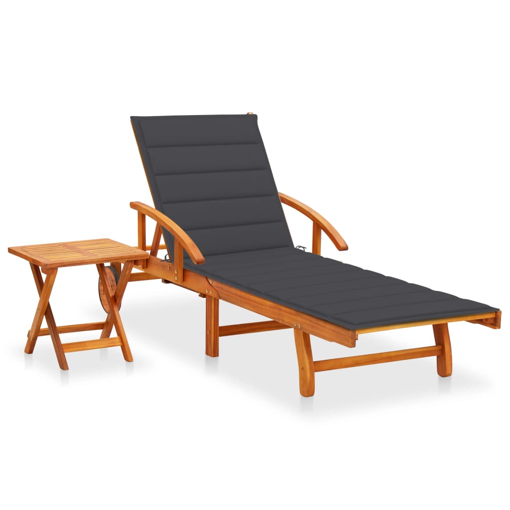 vidaXL Sun Lounger with Cushion Solid Acacia Wood