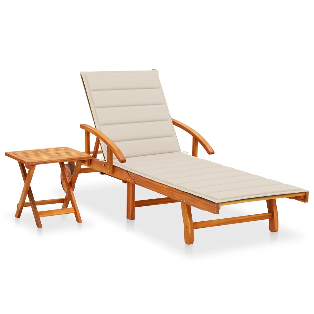 vidaXL Sun Lounger with Cushion Solid Acacia Wood