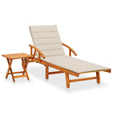 vidaXL Sun Lounger with Cushion Solid Acacia Wood