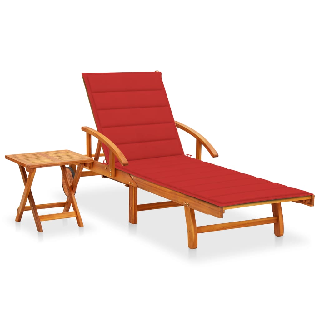 vidaXL Sun Lounger with Cushion Solid Acacia Wood
