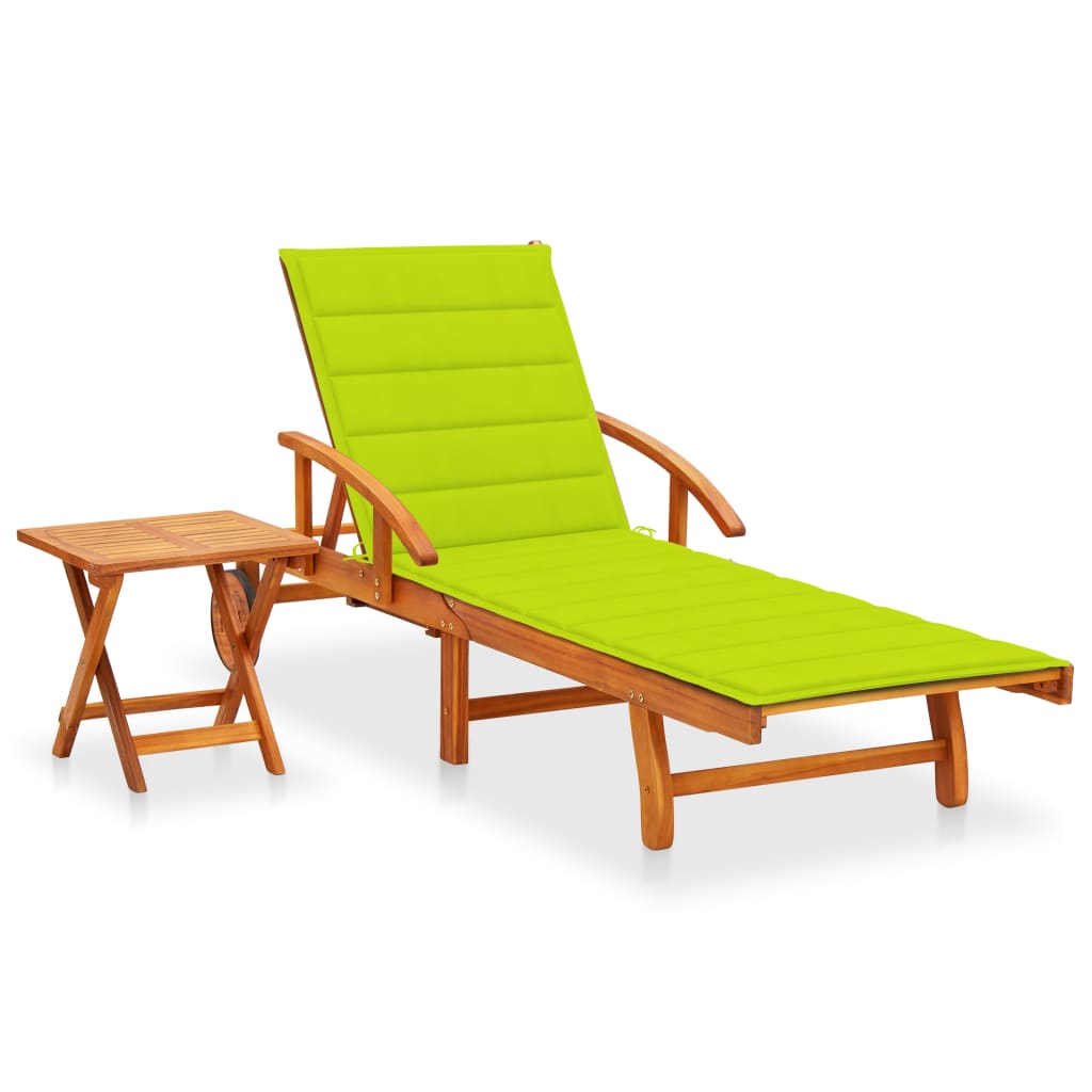 vidaXL Sun Lounger with Cushion Solid Acacia Wood