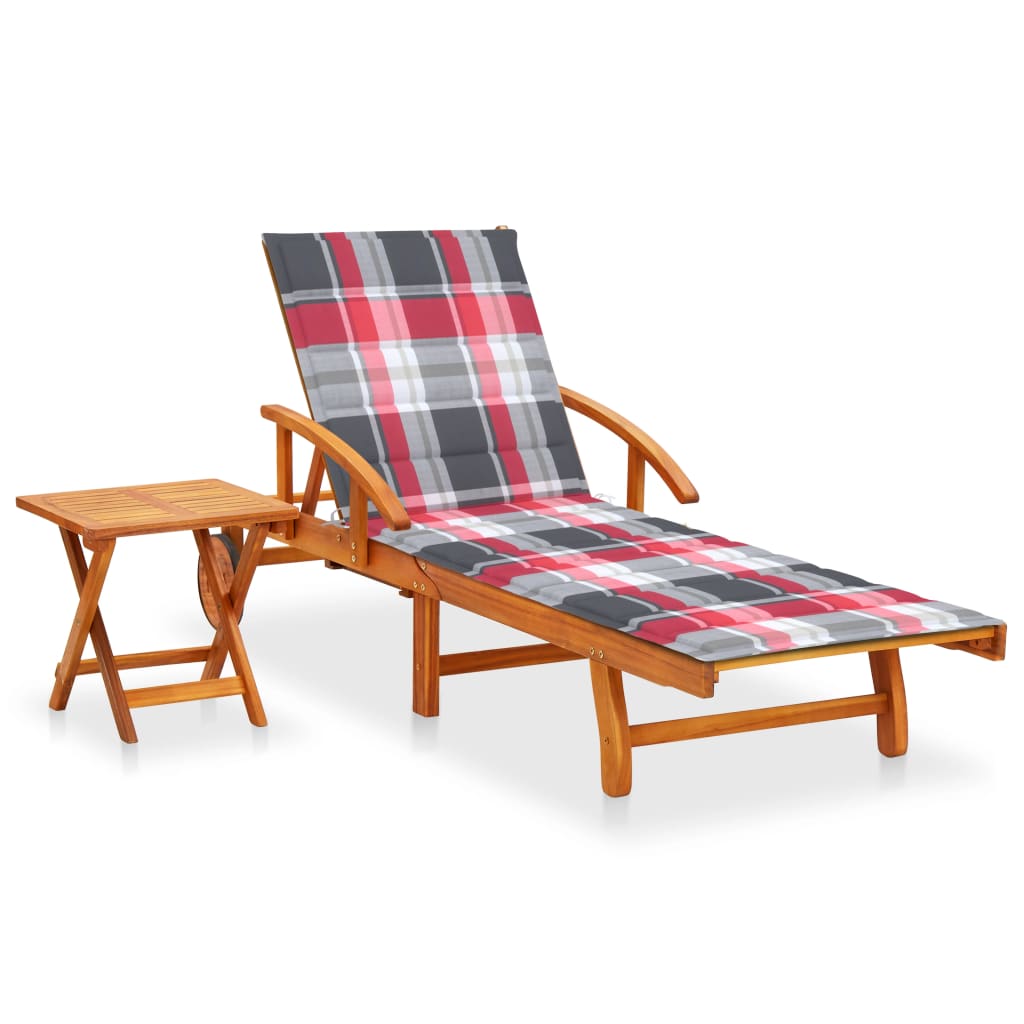 vidaXL Sun Lounger with Cushion Solid Acacia Wood